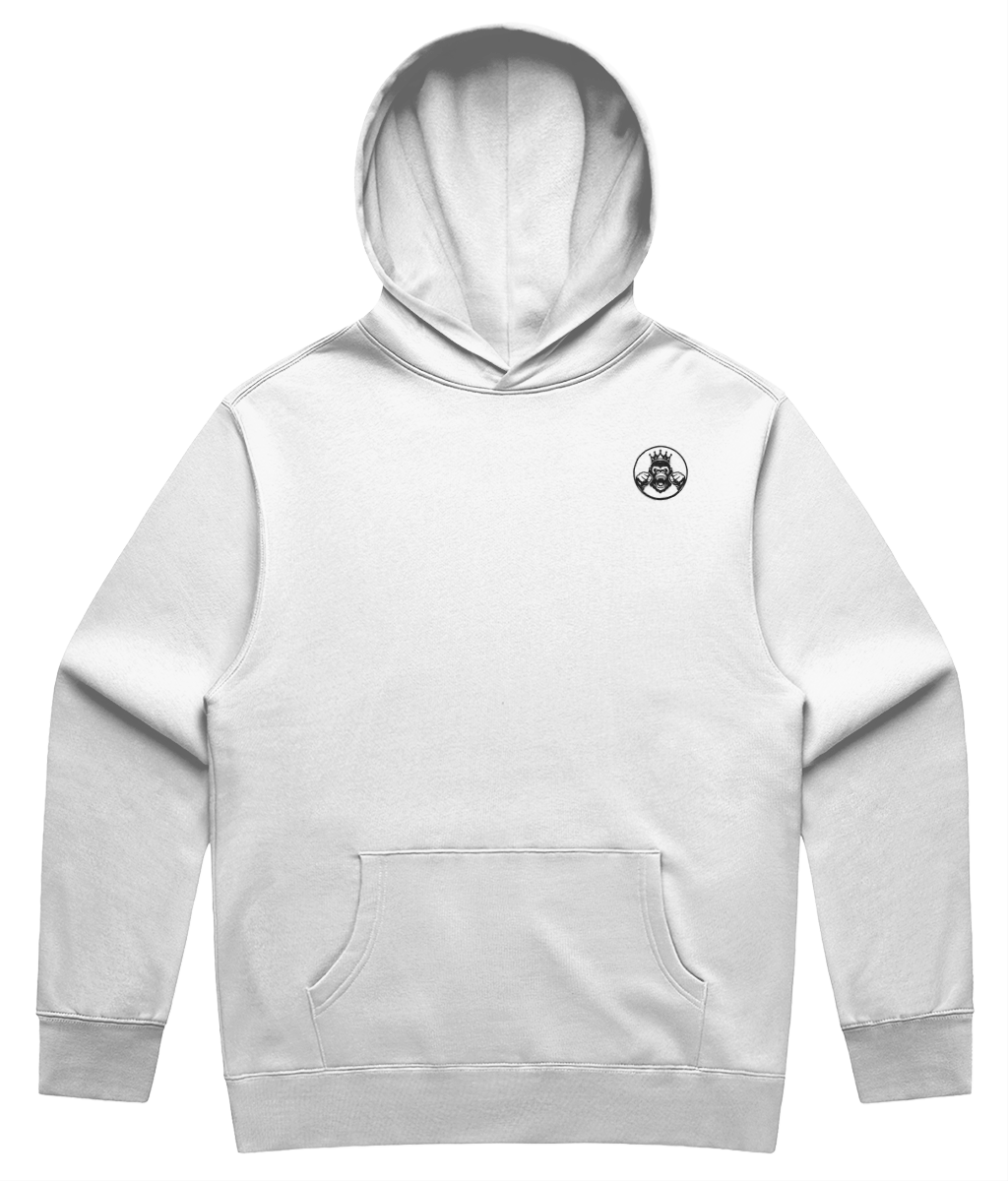 Front Men’s Relaxed Hoodie in White – soft cotton blend athletic hoodie