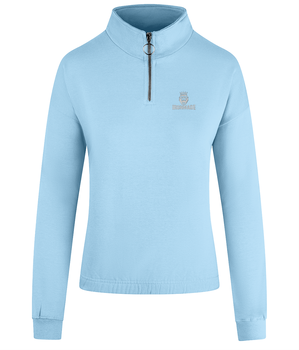 Women’s cropped ¼ zip fleece top in Sky Blue
