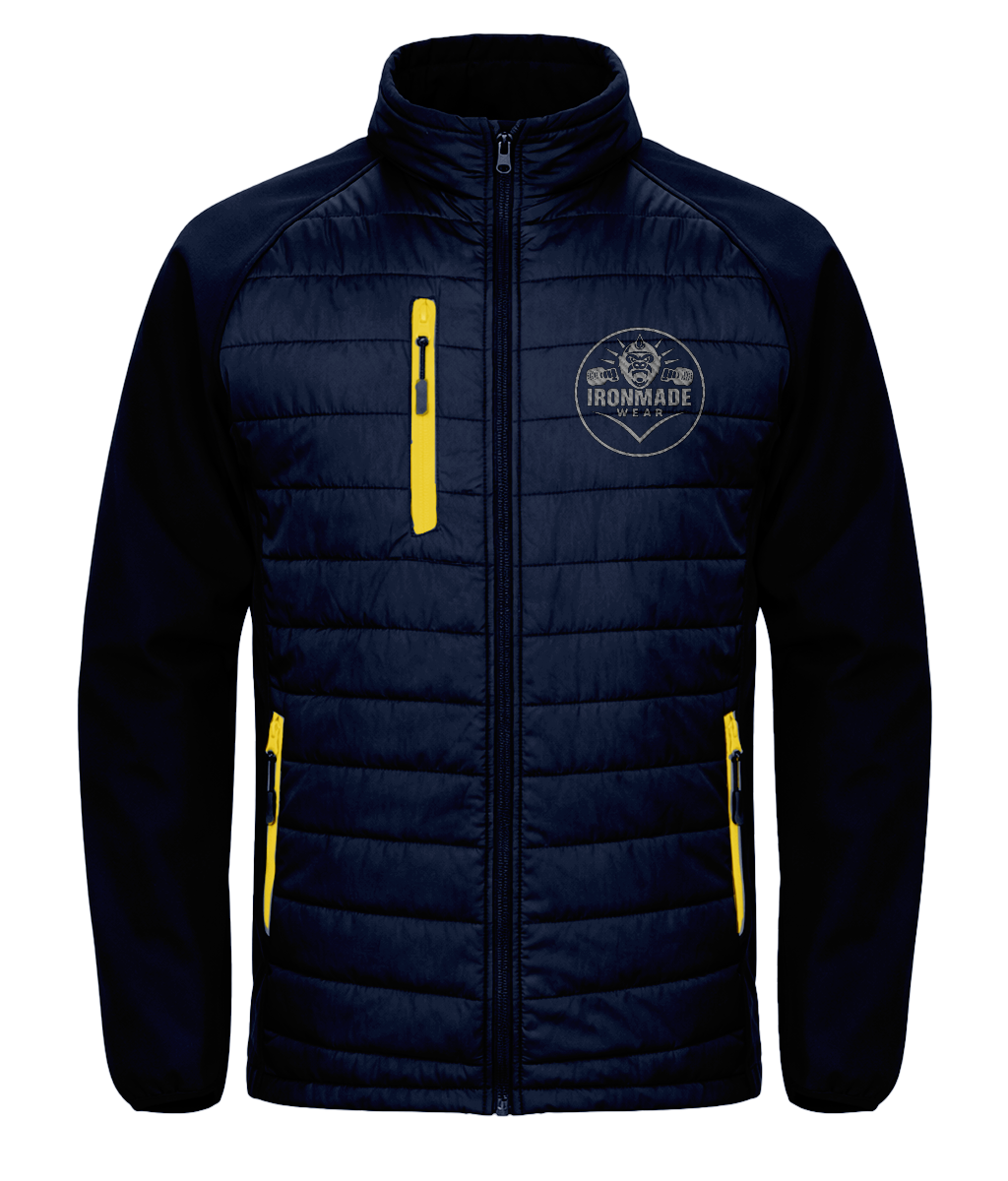Men’s padded softshell jacket in Navy/Yellow – outdoor hybrid jacket for training