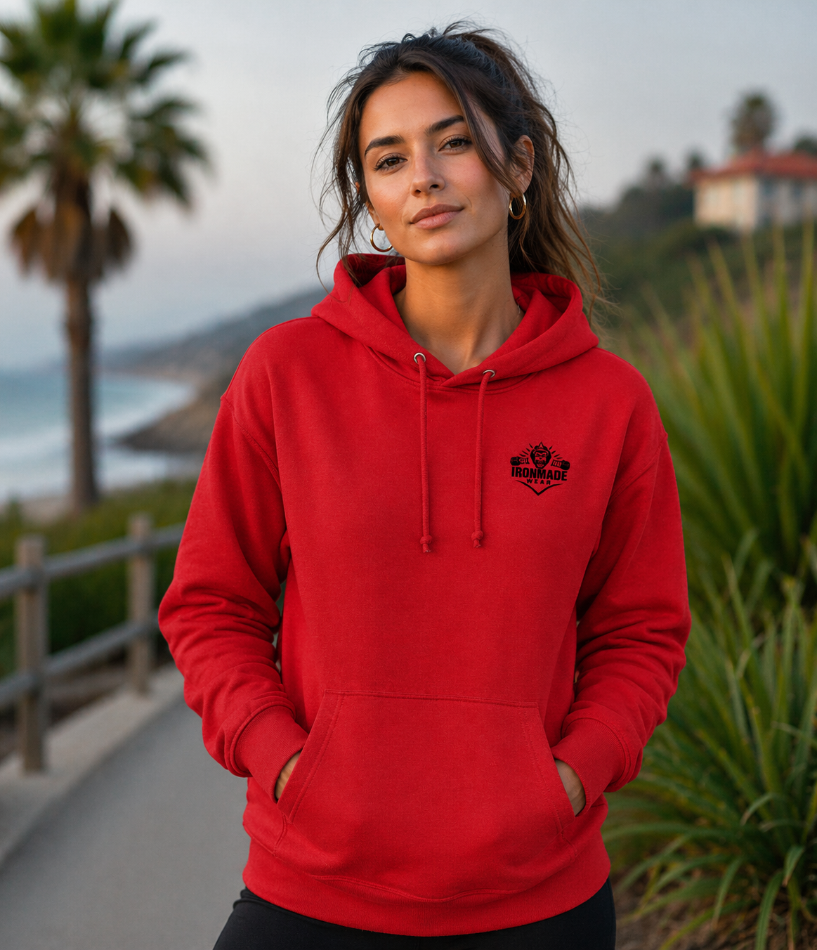Womens Single Logo Hoodie in Red