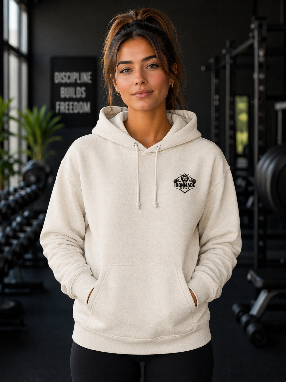 Womens Single Logo Hoodie in Natural Raw