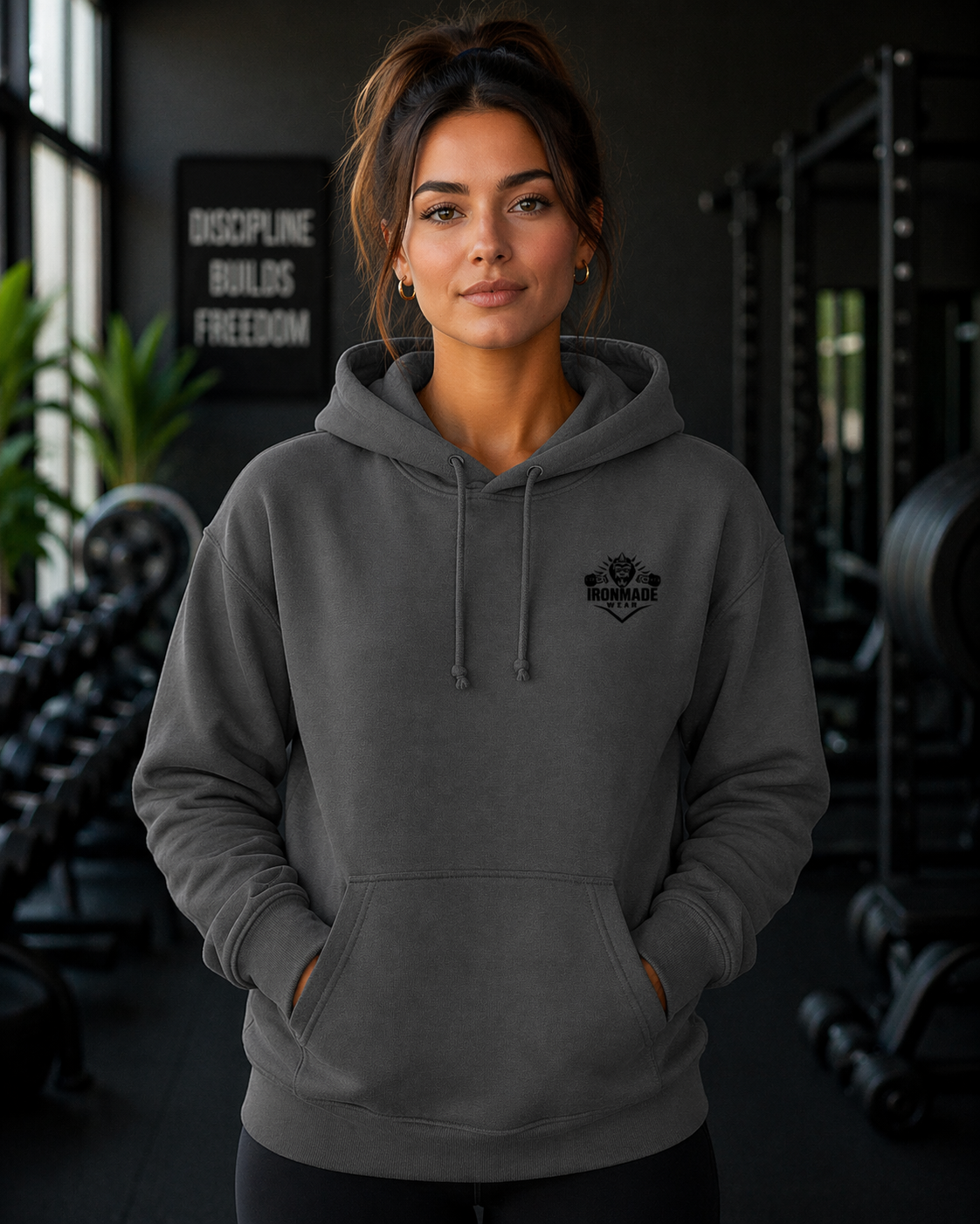 Womens Single Logo Hoodie in Dark Heather Grey