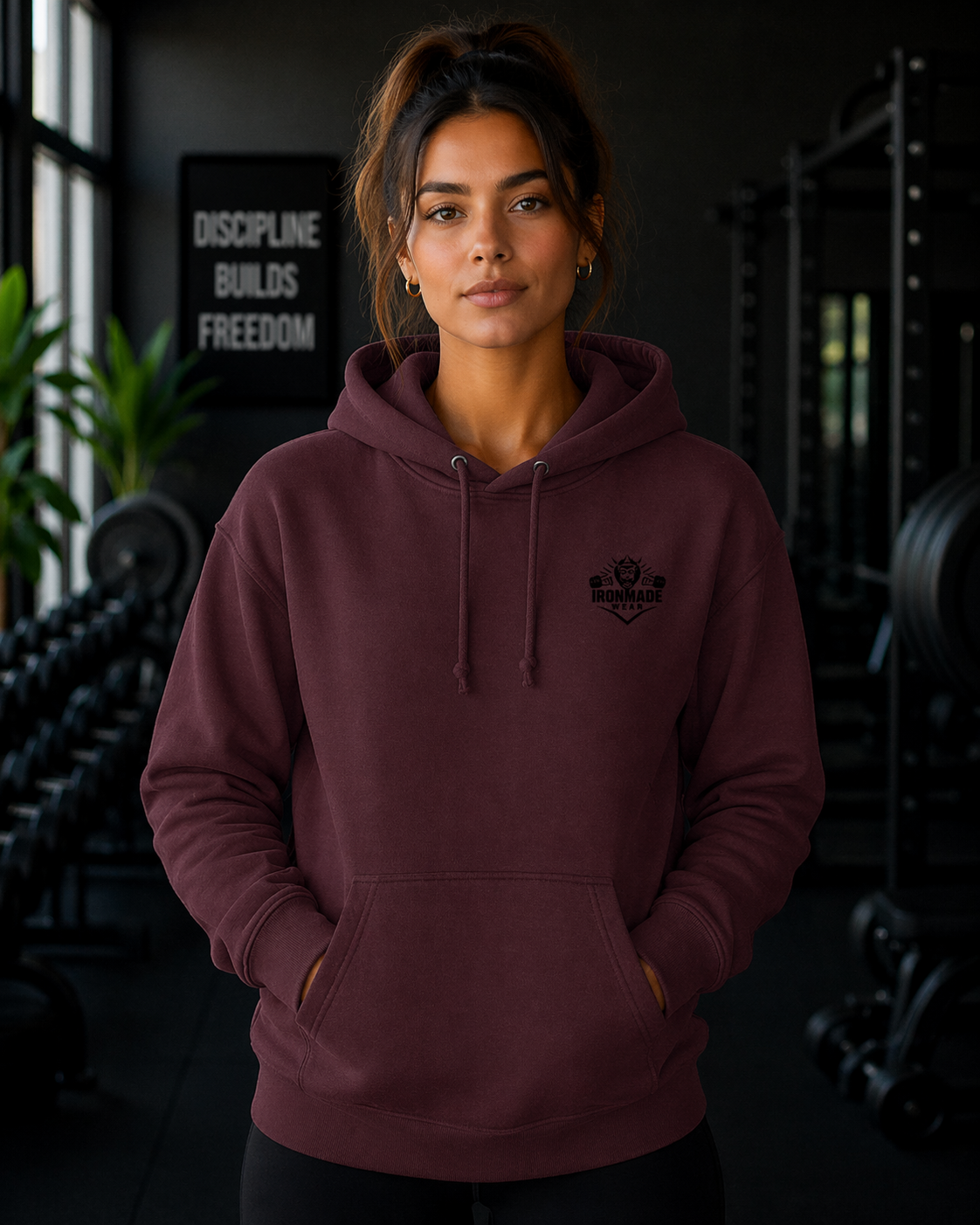 Womens Single Logo Hoodie in Burgundy