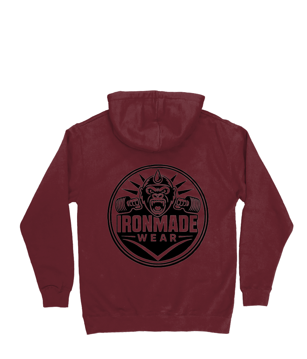 Back- Womens double logo hoodie in Burgundy