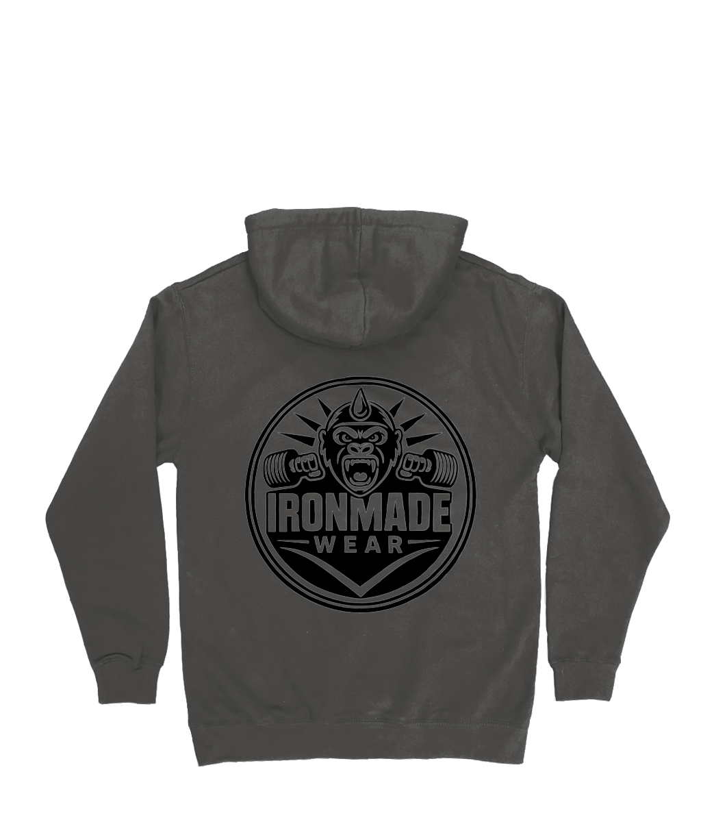 Back- Womens double logo hoodie in Charcoal