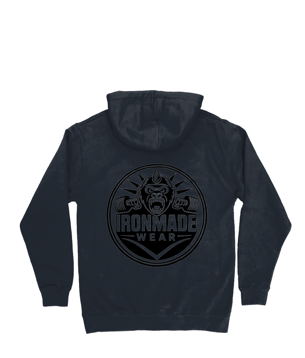 Back- Womens double logo hoodie in New French Navy