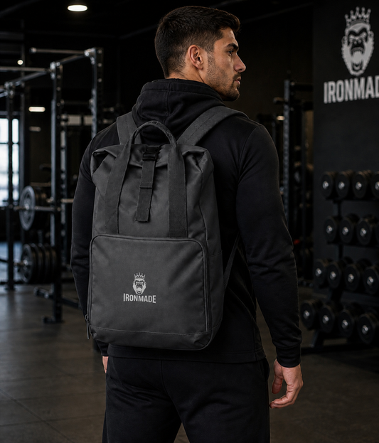 Twin Handle Roll-Top Backpack | White Logo