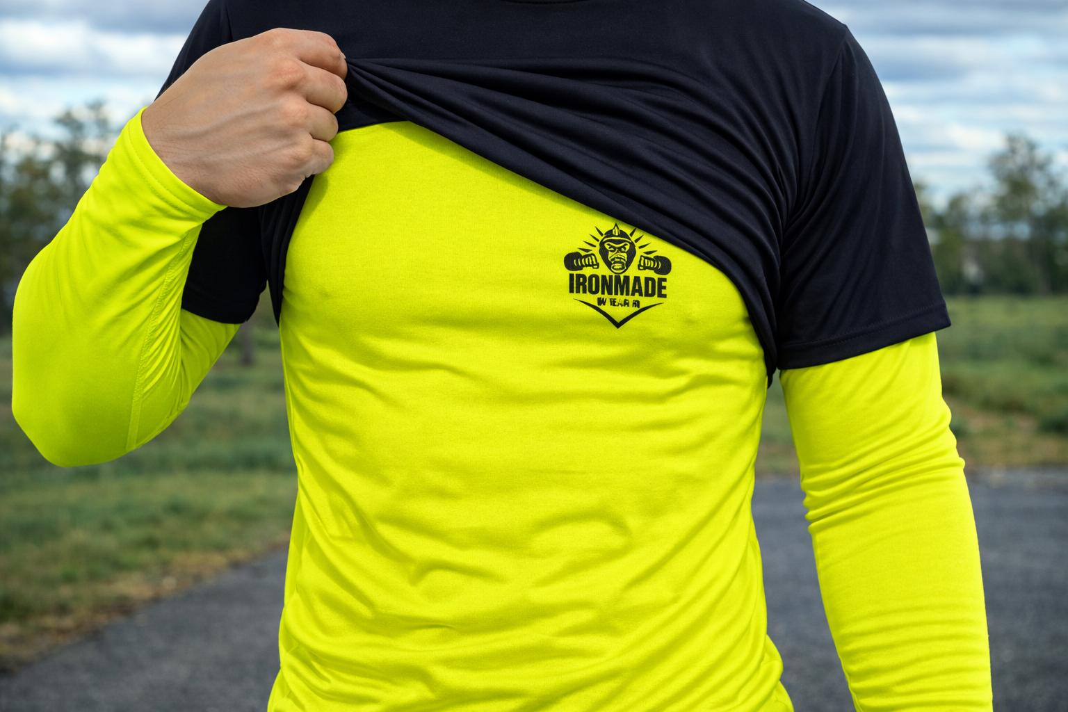 Men’s Baselayer in Electric Yellow, breathable athletic baselayer with inherent moisture management