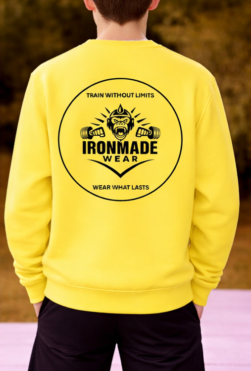 Kids double logo sweatshirt in Sun Yellow – bright cotton fleece children’s jumper