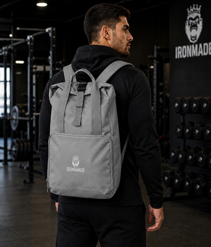 Twin Handle Roll-Top Backpack | White Logo