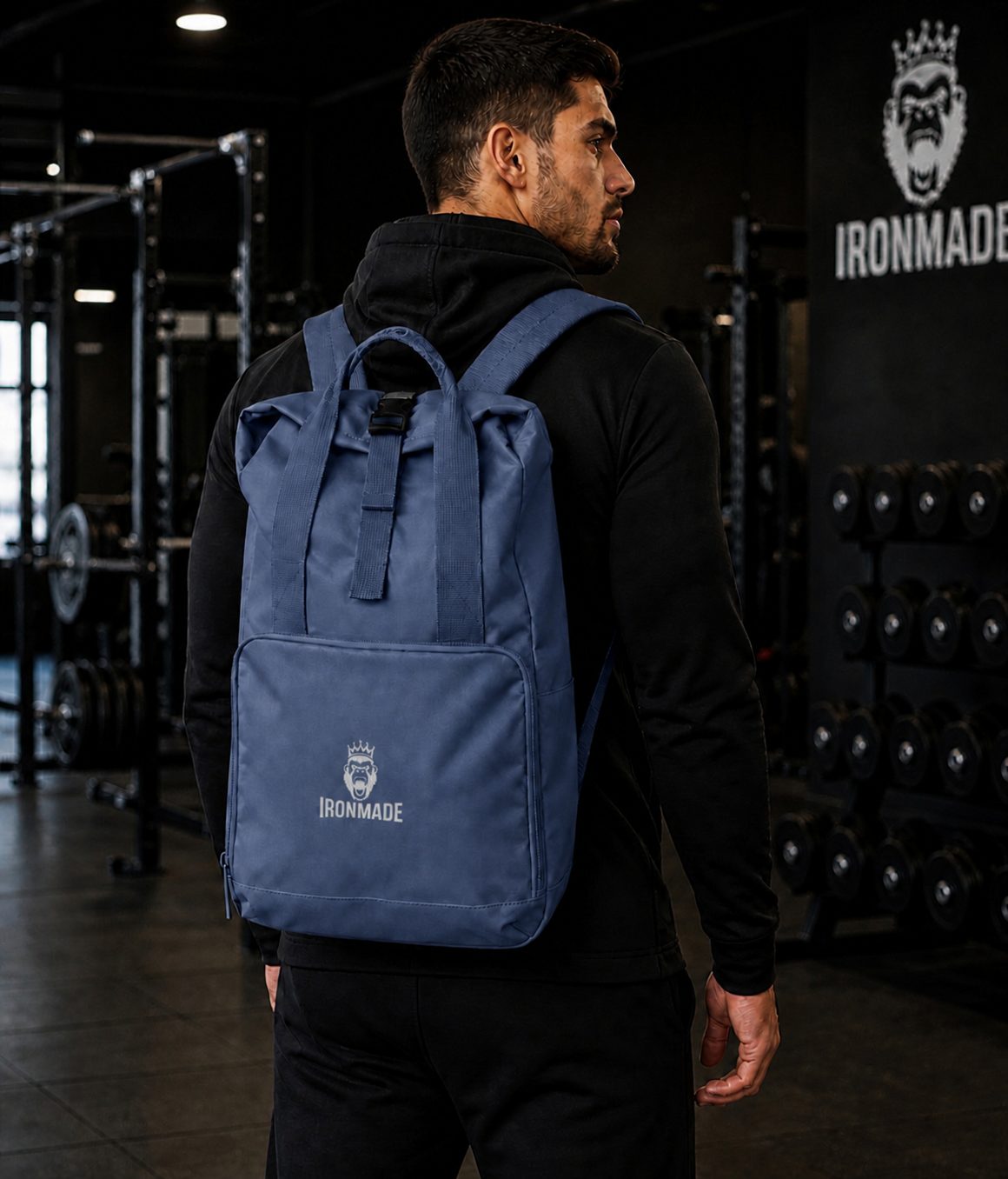 Twin Handle Roll-Top Backpack | White Logo