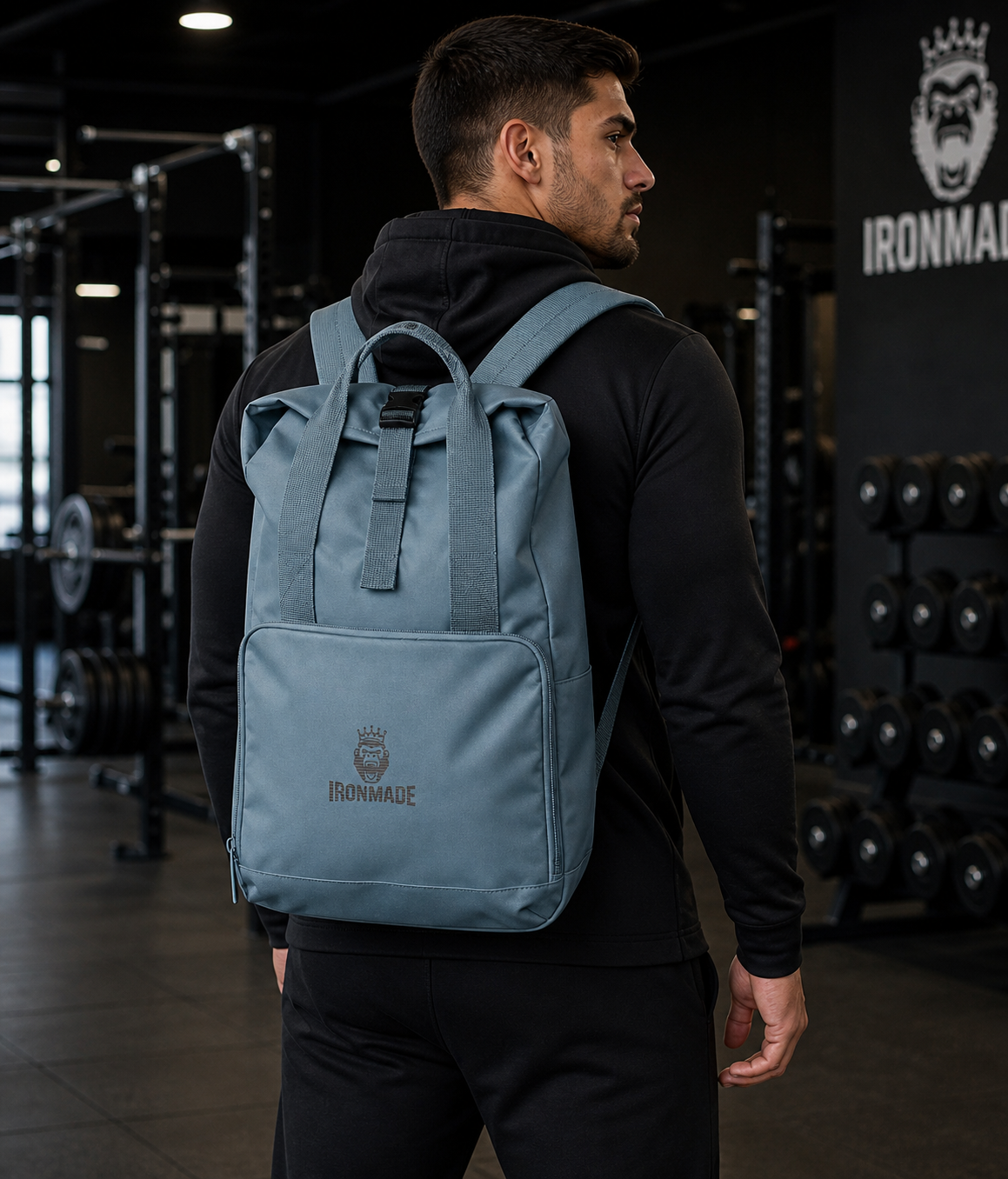 Twin Handle Roll-Top Backpack | Black Logo