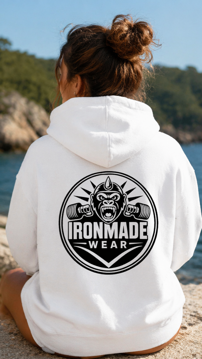 Back-Womens double logo hoodie in Artic White