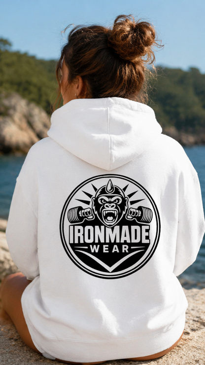 Back-Womens double logo hoodie in Artic White