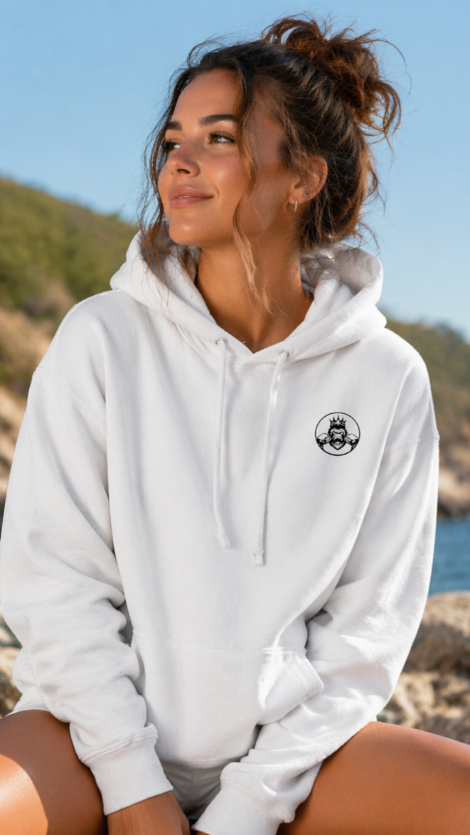 Front-Womens double logo hoodie in Artic White