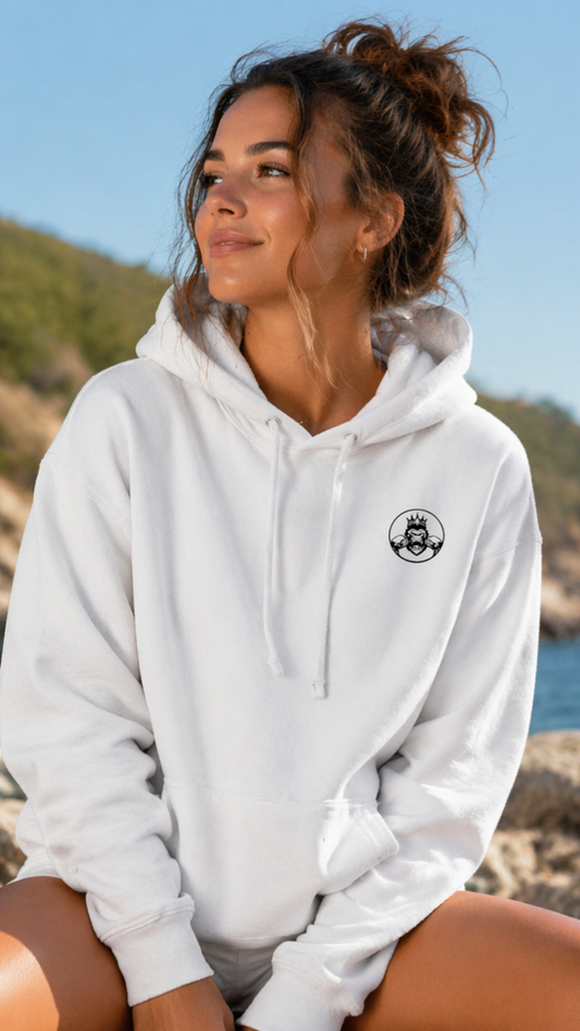 Front-Womens double logo hoodie in Artic White