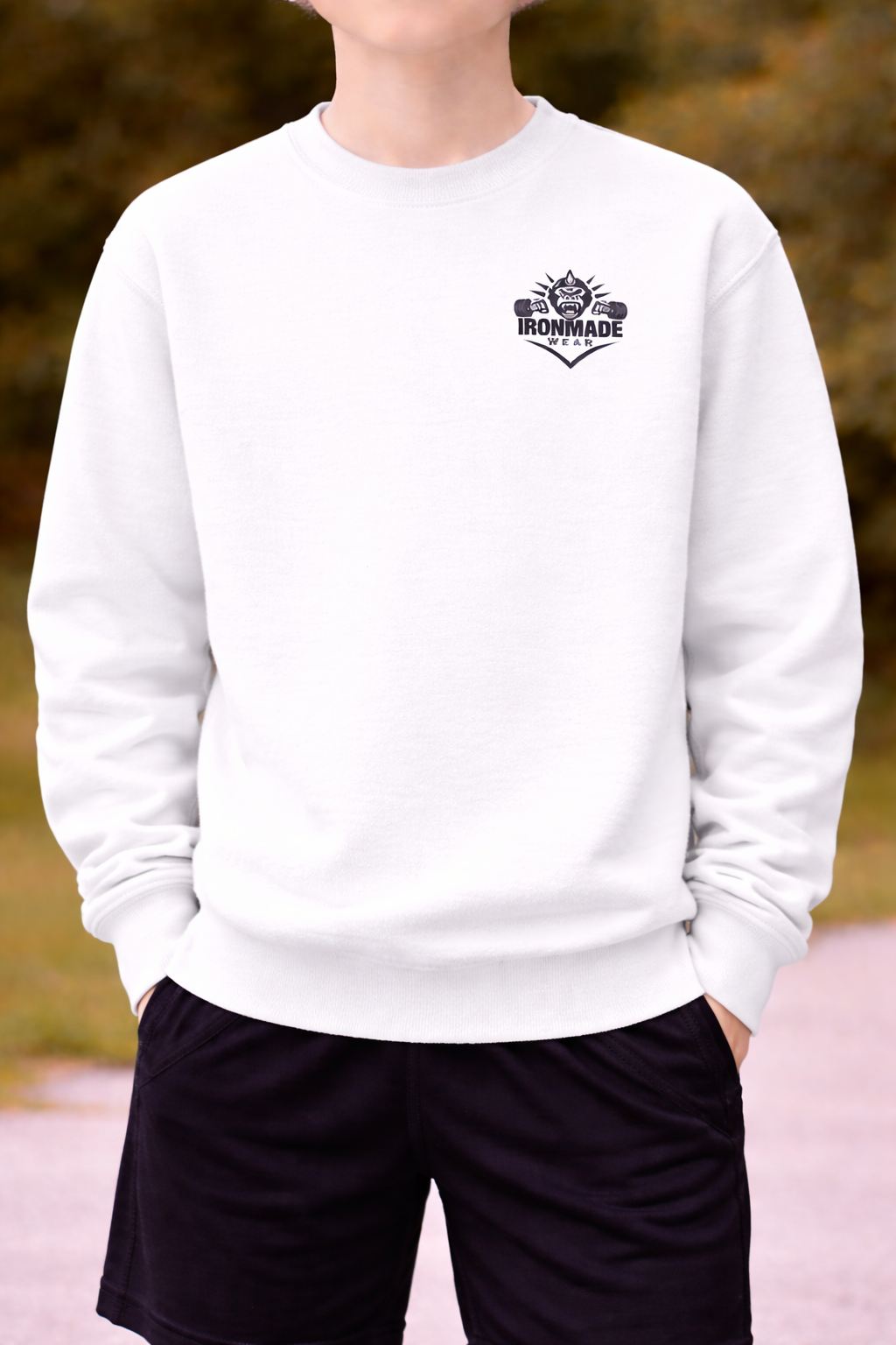 Front Side- Kids double logo sweatshirt in Arctic White – soft fleece regular fit children’s jumper
