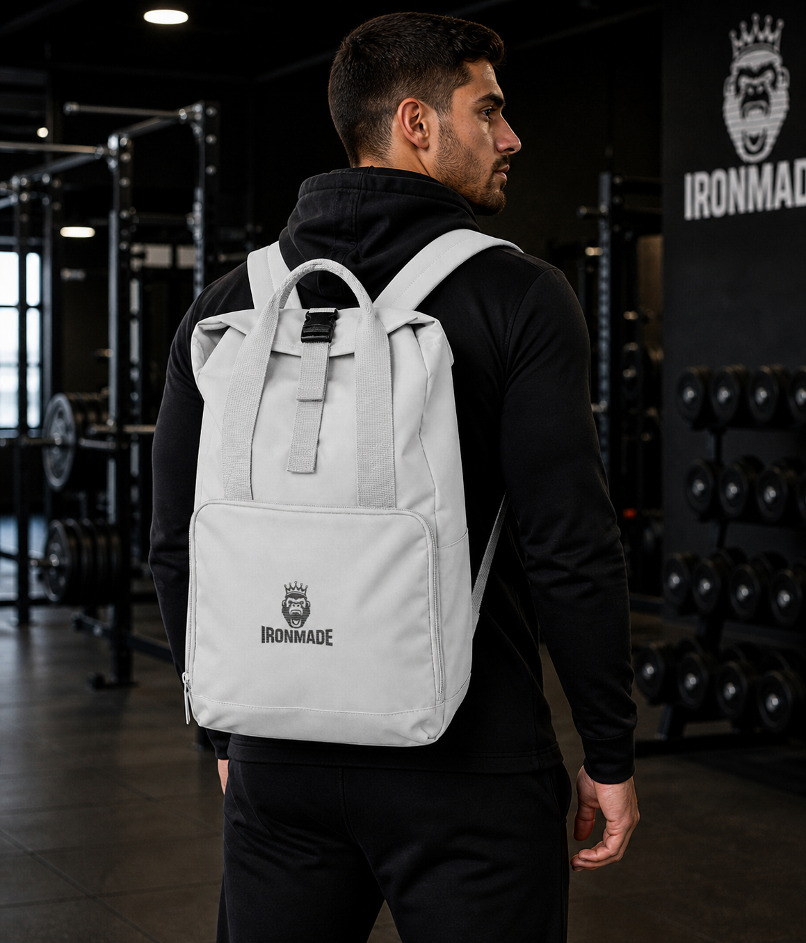 Twin Handle Roll-Top Backpack | Black Logo