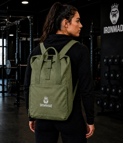 Twin Handle Roll-Top Backpack | White Logo