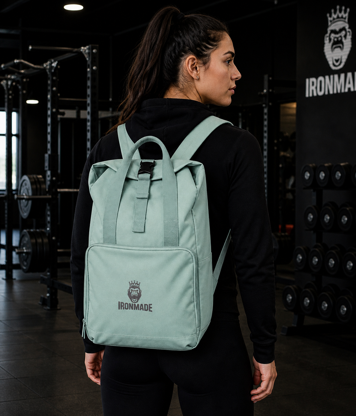 Twin Handle Roll-Top Backpack | Black Logo