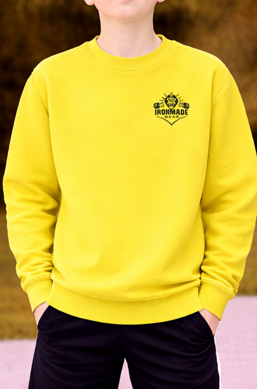 Kids double logo sweatshirt in Sun Yellow – bright cotton fleece children’s jumper