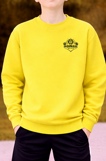 Kids double logo sweatshirt in Sun Yellow – bright cotton fleece children’s jumper
