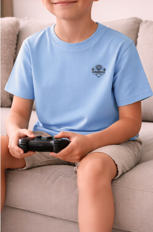 Kids Heavy Cotton T‑Shirt in Light Blue, comfortable cotton tee for casual wear