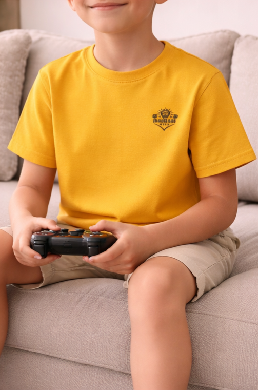 Kids Heavy Cotton T‑Shirt in Gold, durable kids cotton tee for school and casual wear