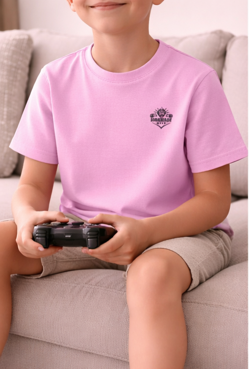 Kids Heavy Cotton T‑Shirt in Light Pink, soft cotton kids t‑shirt with a relaxed fit