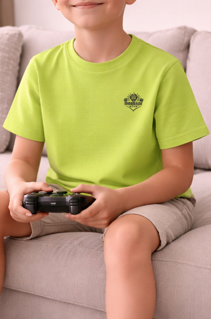 Kids Heavy Cotton T‑Shirt in Lime, breathable cotton t‑shirt for active kids