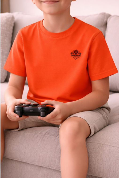 Kids Heavy Cotton T‑Shirt in Orange, everyday kids cotton t‑shirt with durable fabric