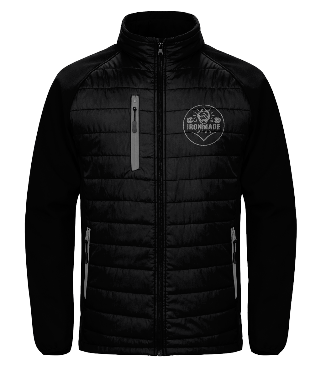 Men’s padded softshell jacket in Black/Grey – recycled insulated hybrid jacket