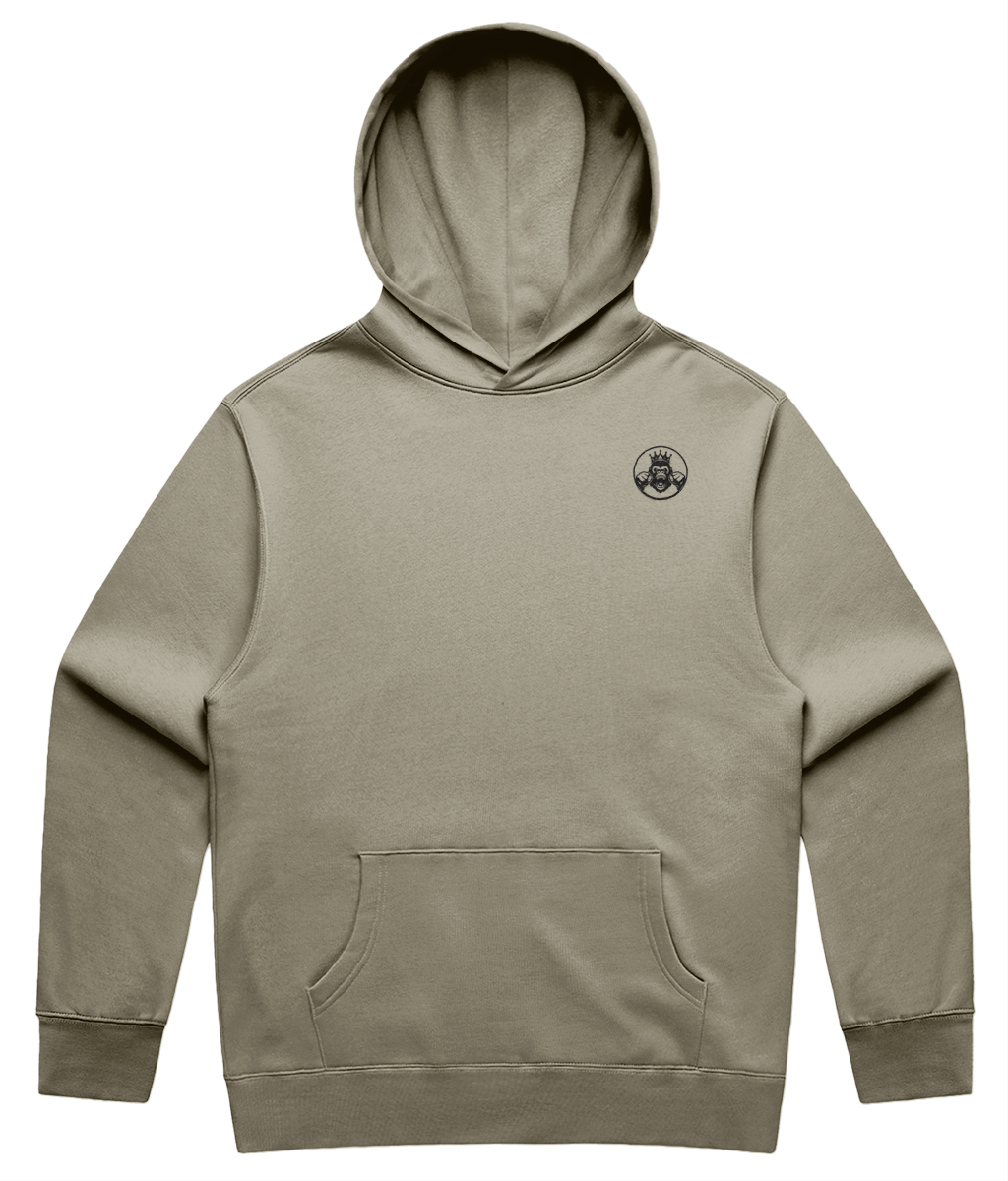 Front Men’s Relaxed Hoodie in Sand– soft relaxed‑fit fleece training hoodie