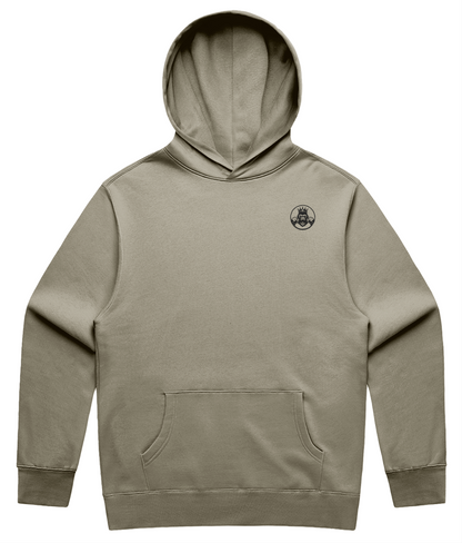 Front Men’s Relaxed Hoodie in Sand– soft relaxed‑fit fleece training hoodie