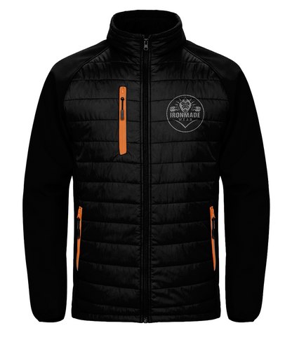 Men’s padded softshell jacket in Black/Orange – insulated weather‑resistant gym jacket