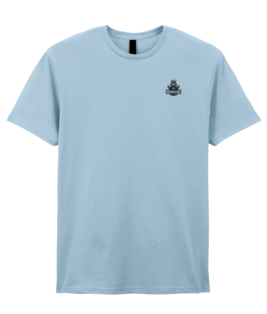 Front- Light Blue: Men’s double logo ringspun T‑shirt in Light Blue