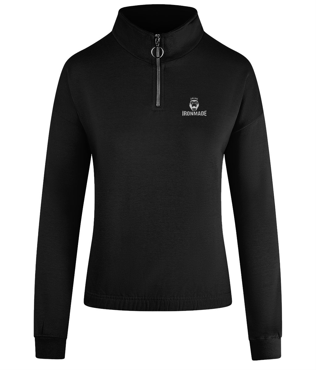 Women’s cropped ¼ zip fleece top in Deep Black