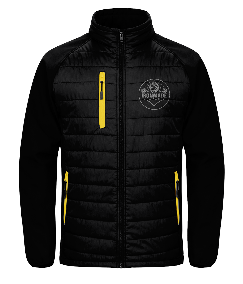 Men’s padded softshell jacket in Black/Yellow – high‑visibility hybrid active jacket