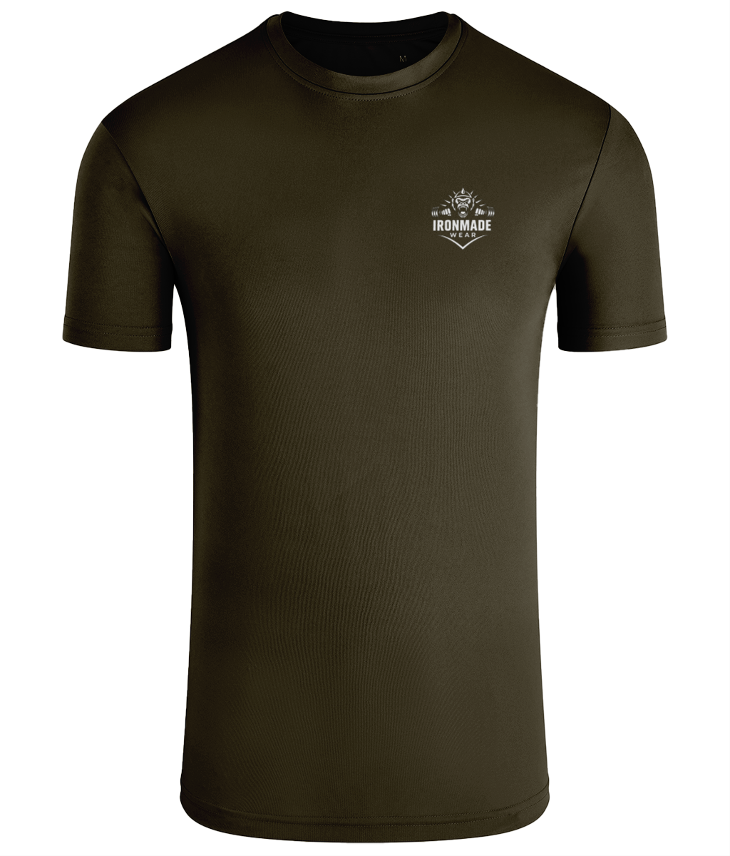 Men’s Performance T‑Shirt in Army Green– lightweight self‑wicking polyester training shirt
