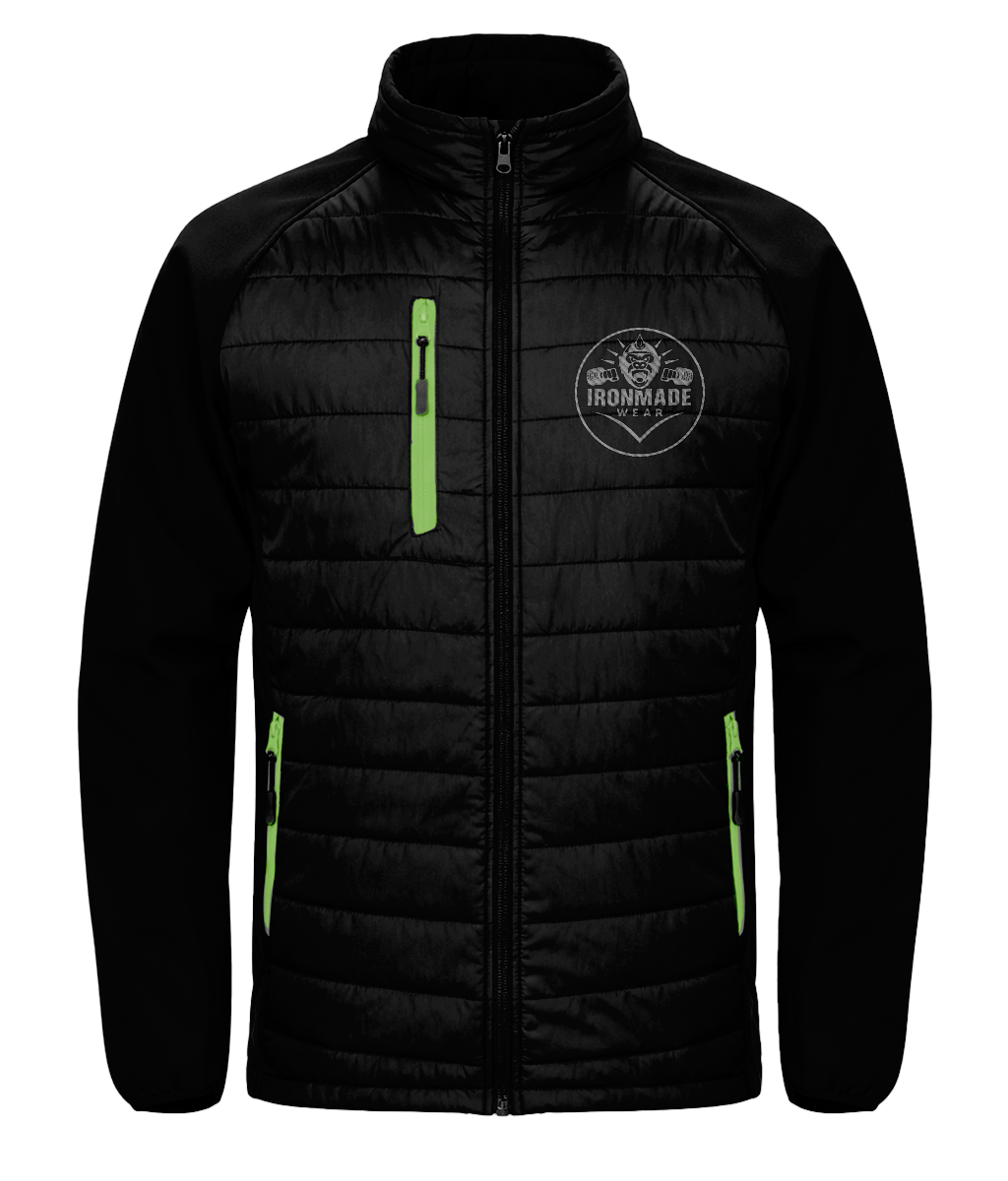 Men’s padded softshell jacket in Black/Lime – contrast hybrid softshell active jacket
