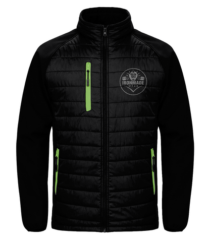 Men’s padded softshell jacket in Black/Lime – contrast hybrid softshell active jacket