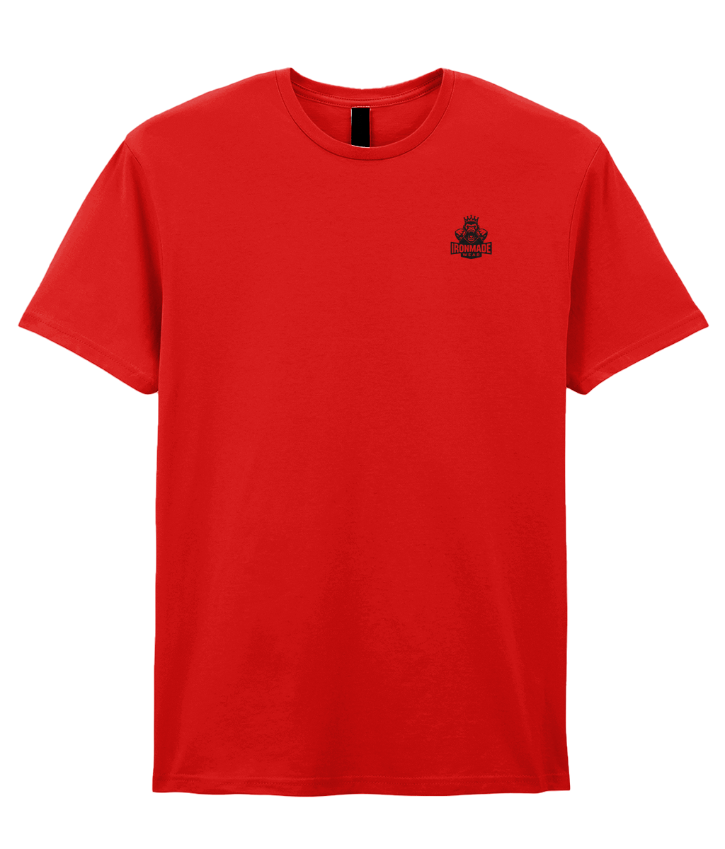 Front- Red: Men’s double logo ringspun T‑shirt in Red