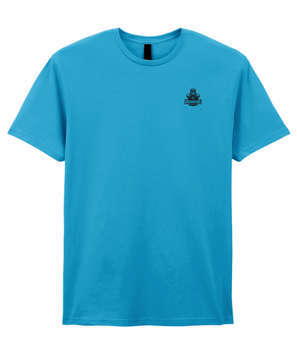 Front- Sapphire: Men’s double logo ringspun T‑shirt in Sapphire
