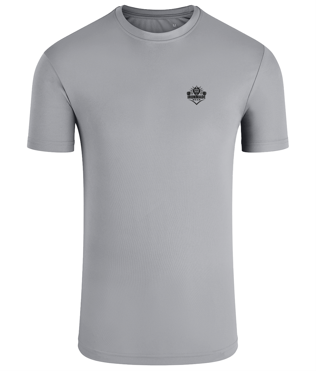 Men’s Performance T‑Shirt in Silver Melange – fitted breathable polyester athletic top