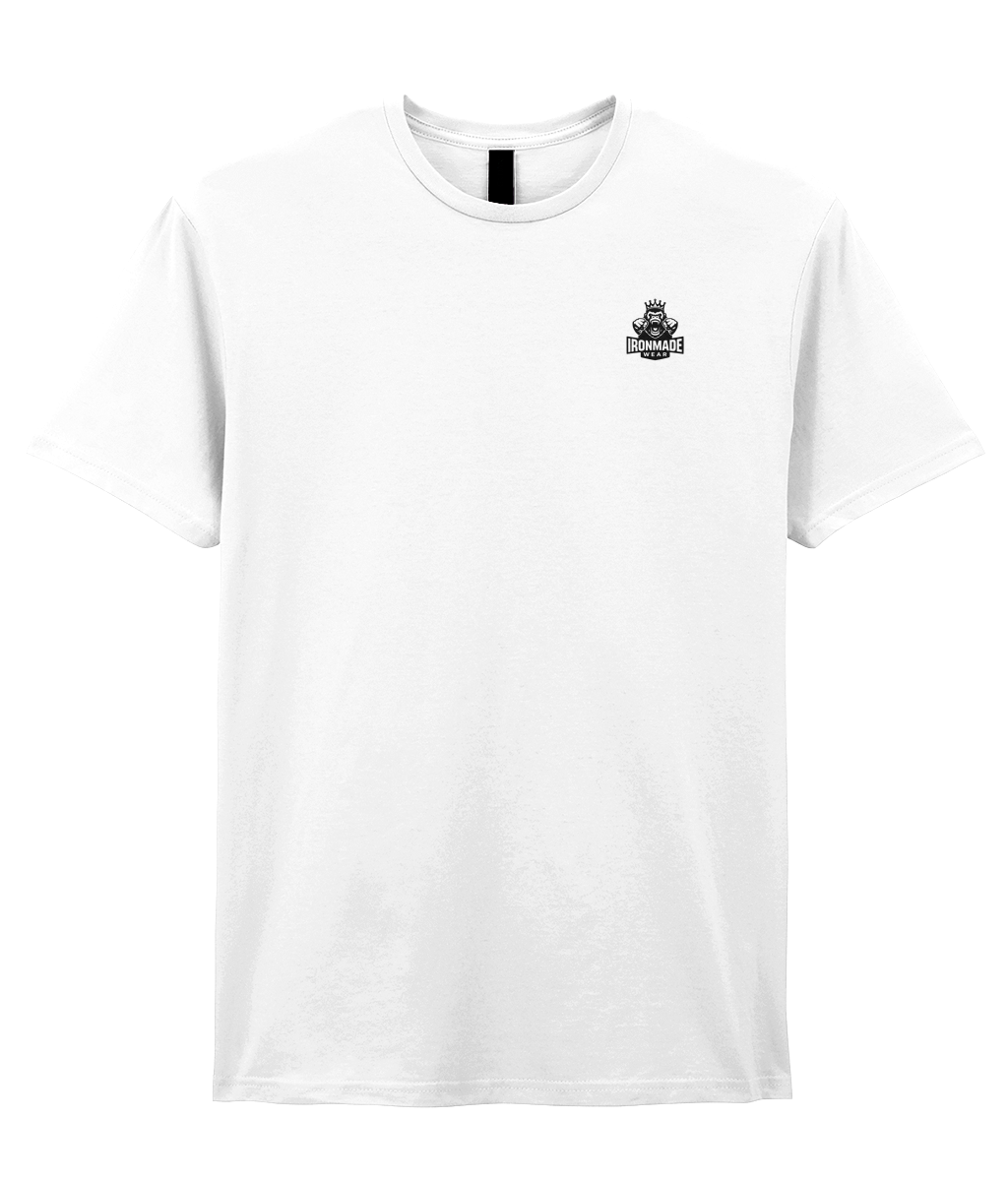 Front- White: Men’s double logo ringspun T‑shirt in White