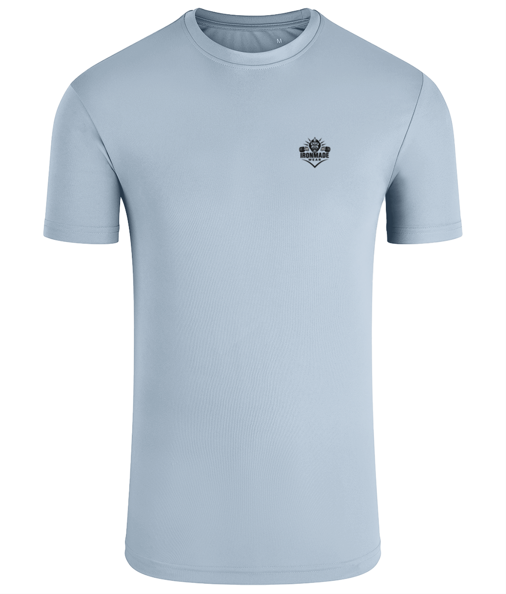 Men’s Performance T‑Shirt in Light Blue– fitted breathable polyester athletic top