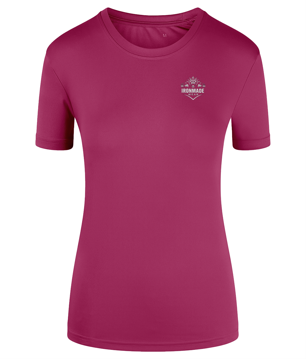 Women’s Performance T‑Shirt in Raspberry/Black Melange – sweat‑wicking gym t‑shirt