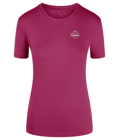Women’s Performance T‑Shirt in Raspberry/Black Melange – sweat‑wicking gym t‑shirt