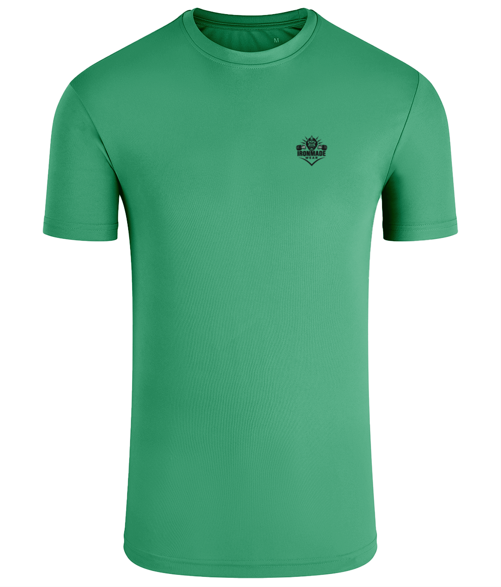 Men’s Performance T‑Shirt in Green Melange – fitted breathable polyester athletic top