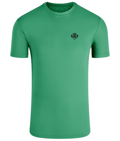 Men’s Performance T‑Shirt in Green Melange – fitted breathable polyester athletic top